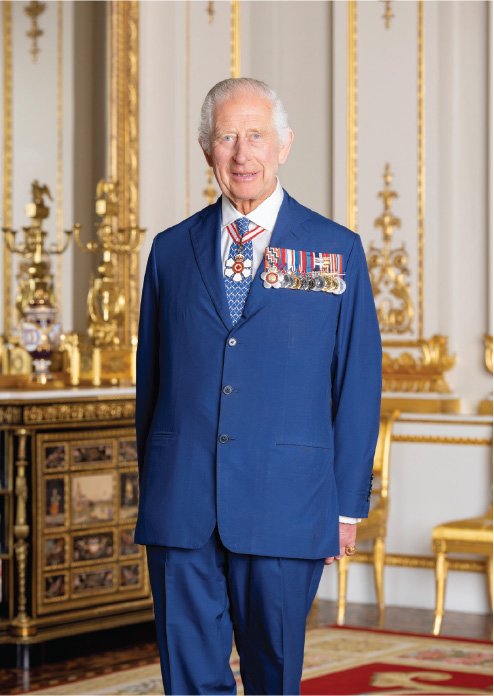 King Charles posing for an official photograph.