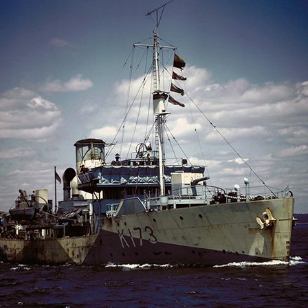 Royal Canadian Navy Flower-class corvette HMCS Weyburn (K173), pictured circa 1942-1943